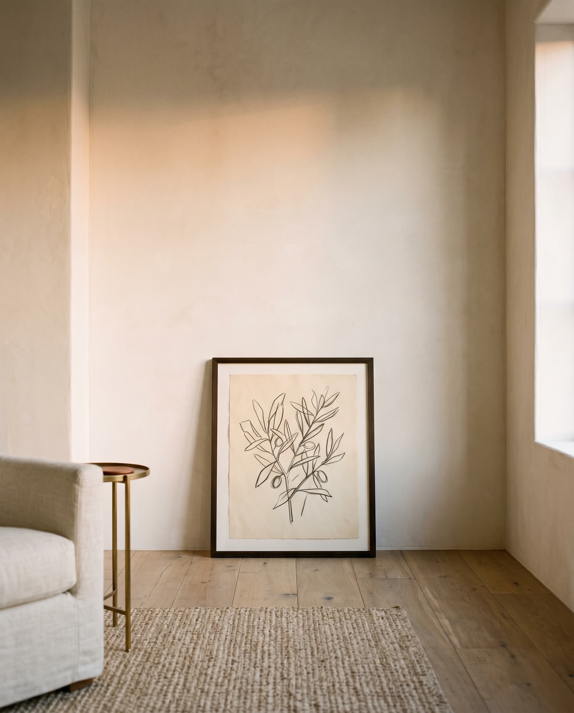 Late afternoon light through linen curtains in a Montecito living room