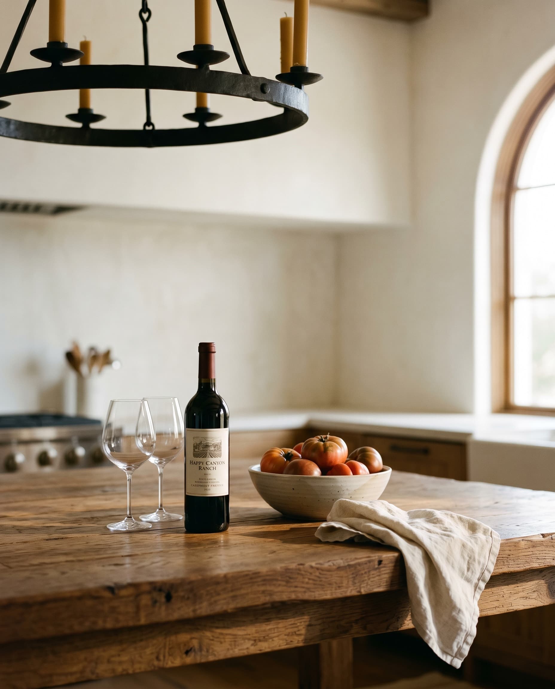 Happy Canyon Ranch — kitchen detail, travertine and oak