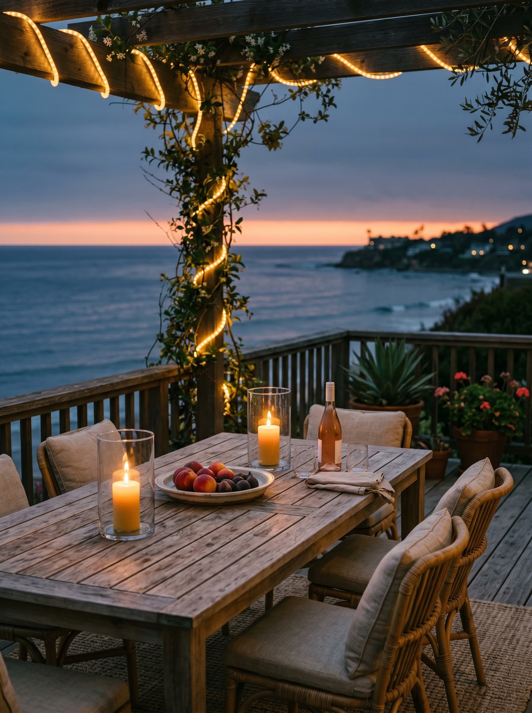 The Padaro Cottage — garden terrace at evening
