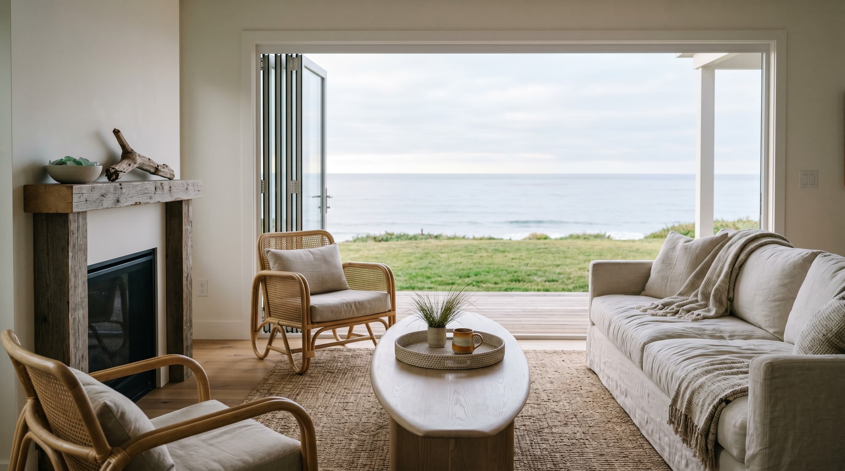 The Padaro Cottage — living room, north elevation, morning