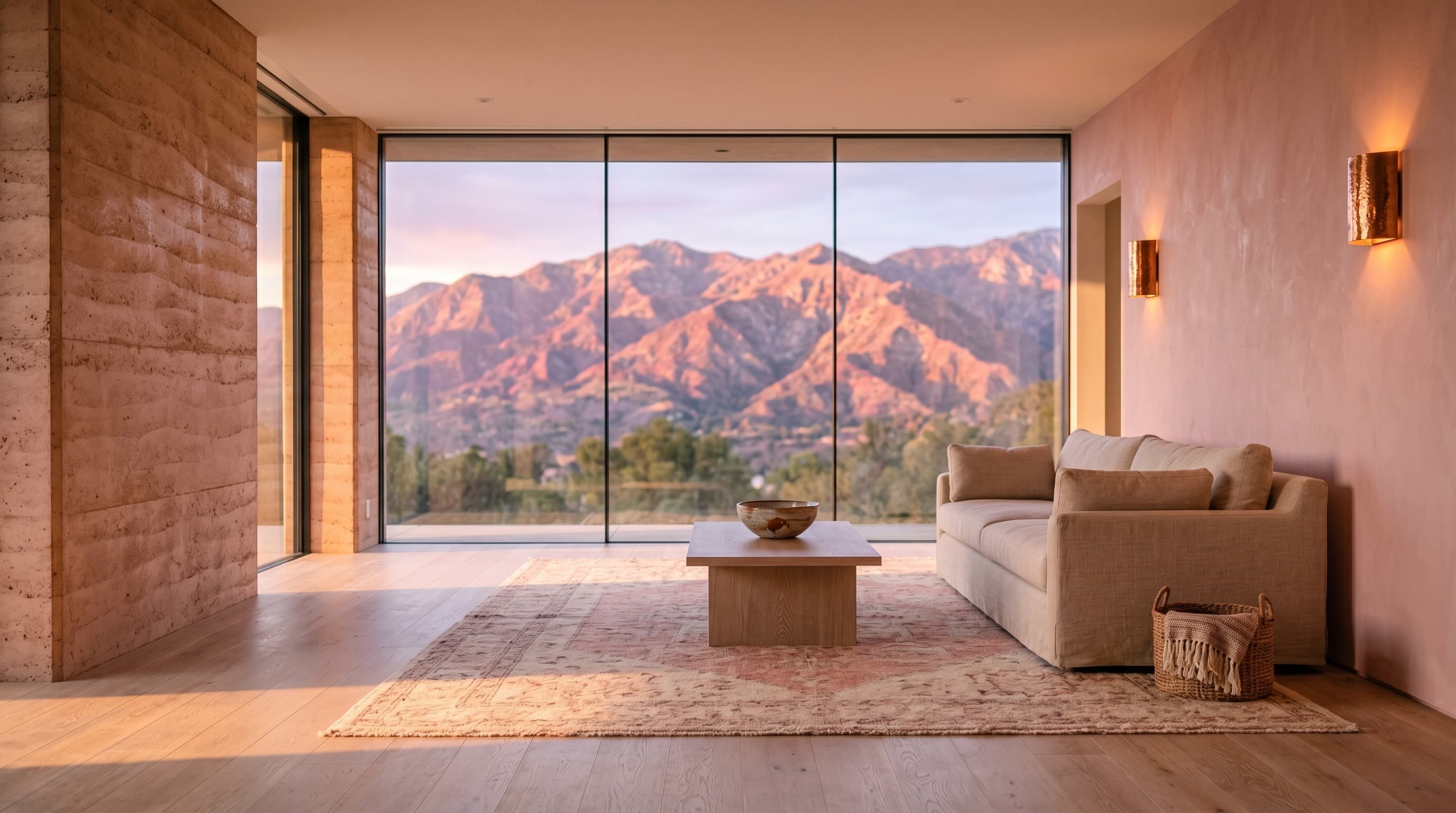 Pink Moment Residence — living room, north elevation, morning