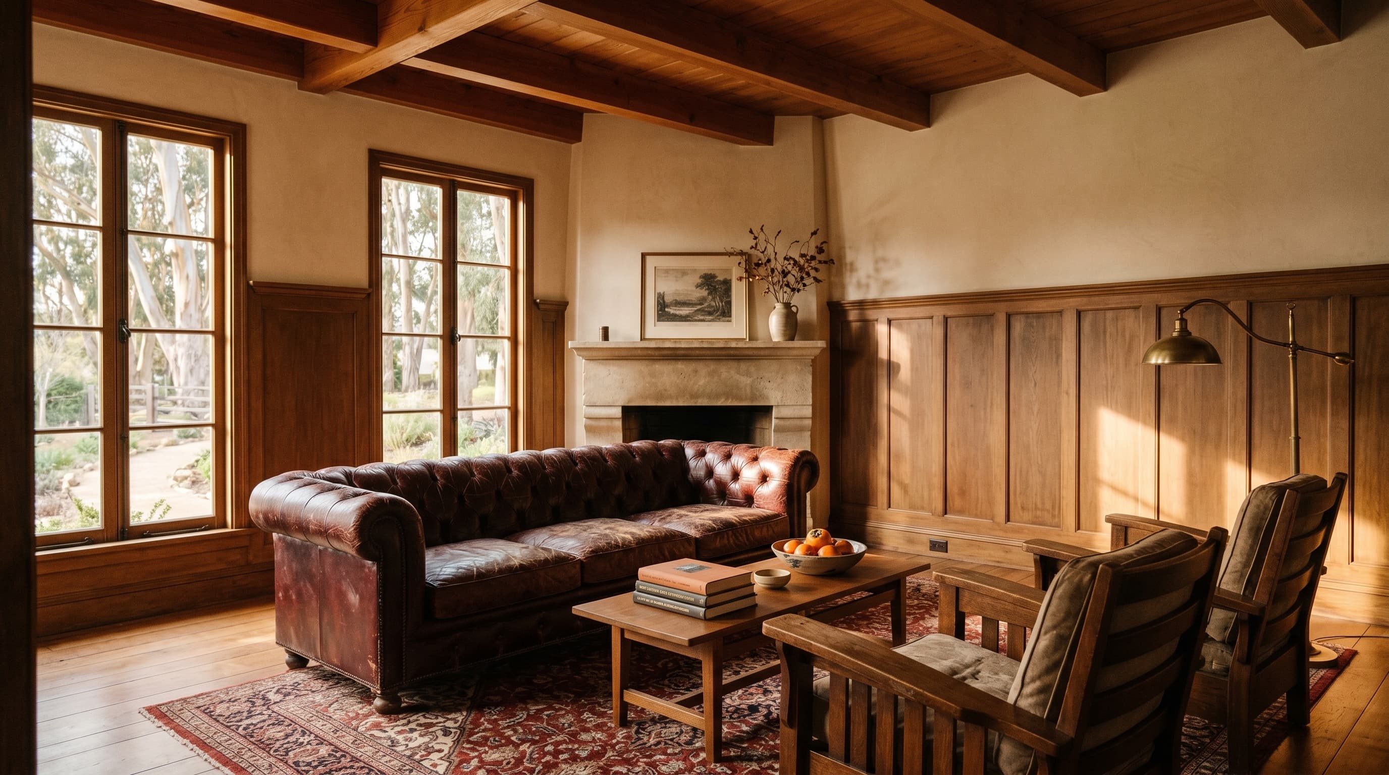 Summerland Antique House — living room, north elevation, morning