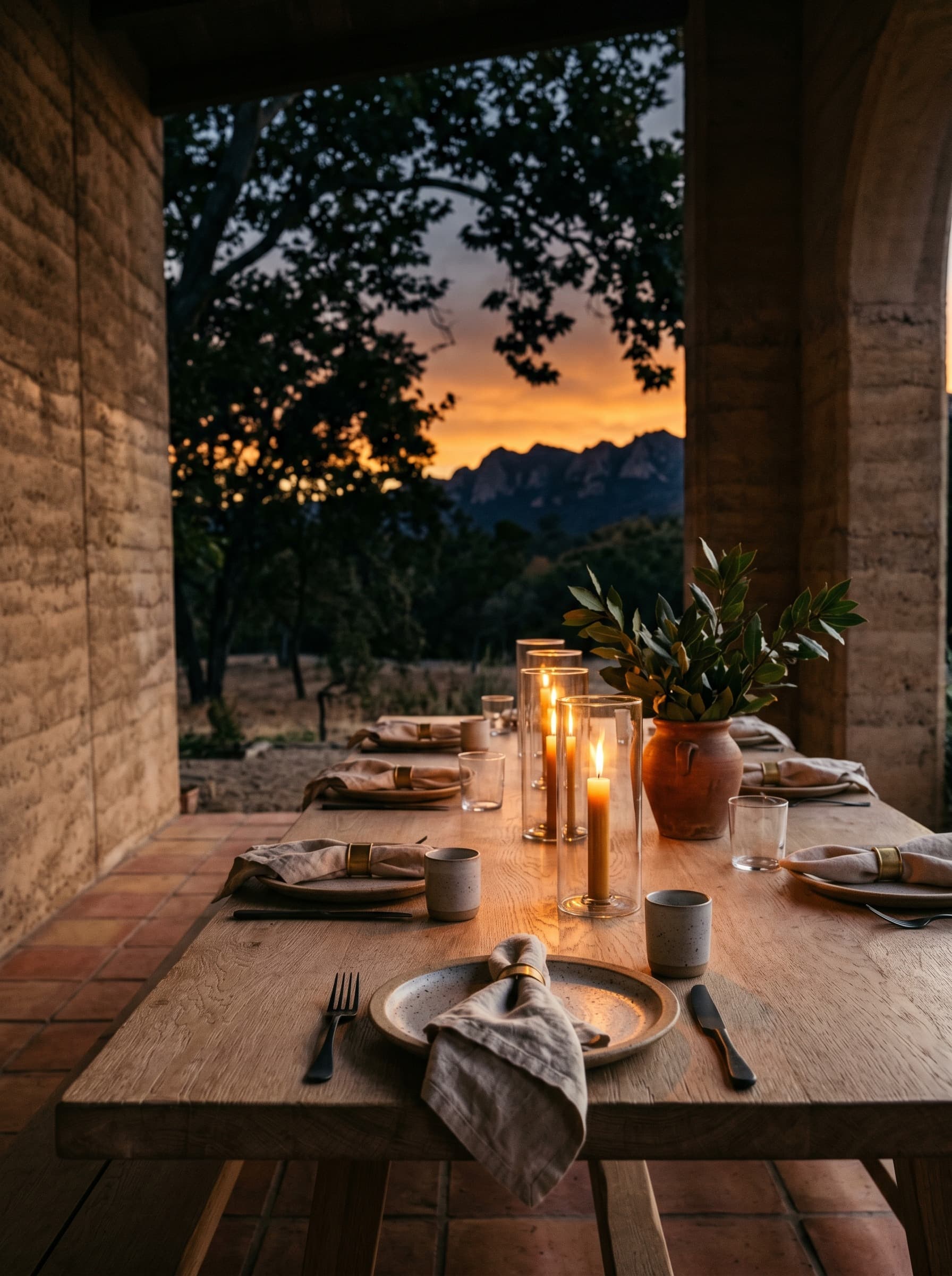 Sycamore Canyon — garden terrace at evening