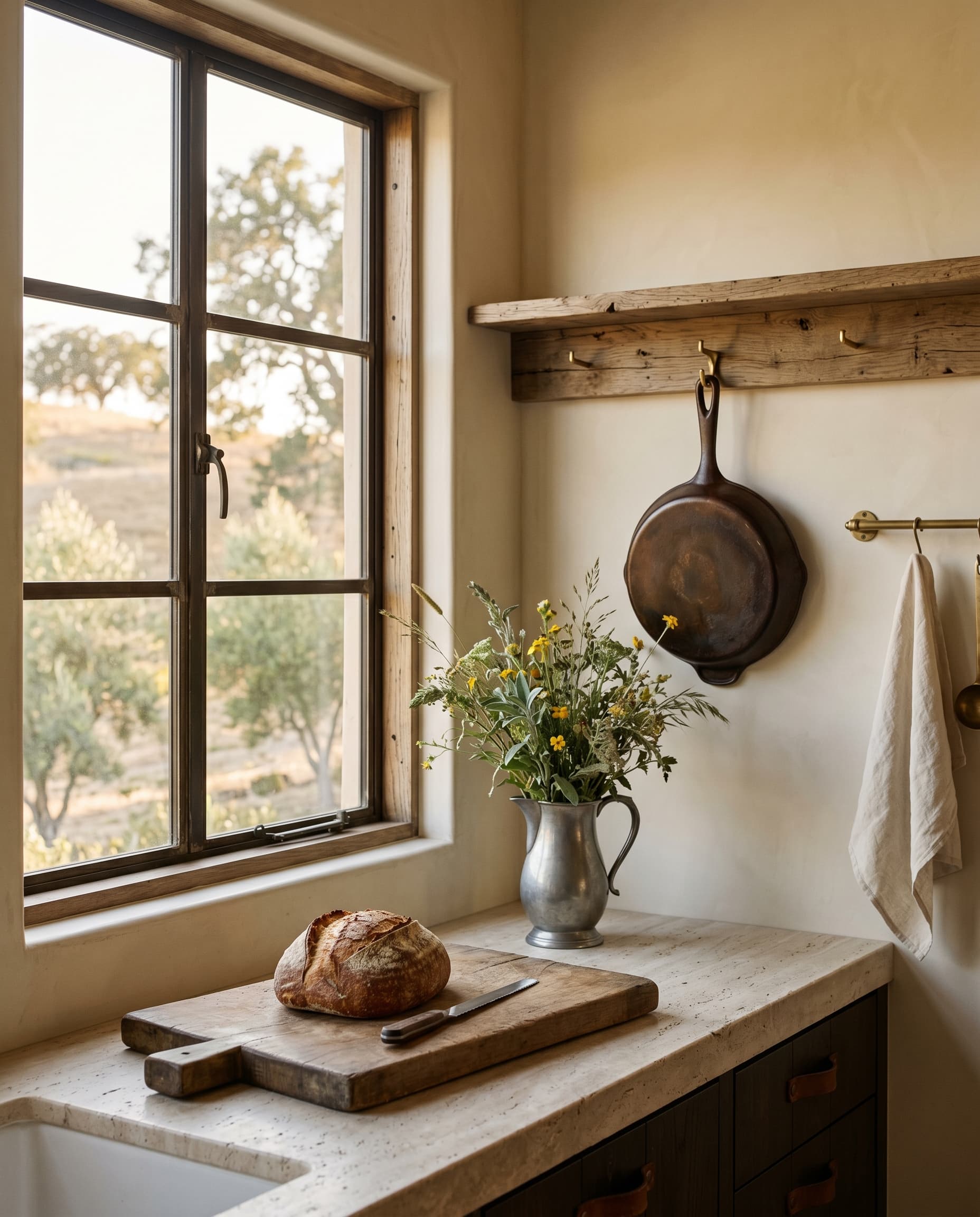 Vine Hill Estate — kitchen detail, travertine and oak